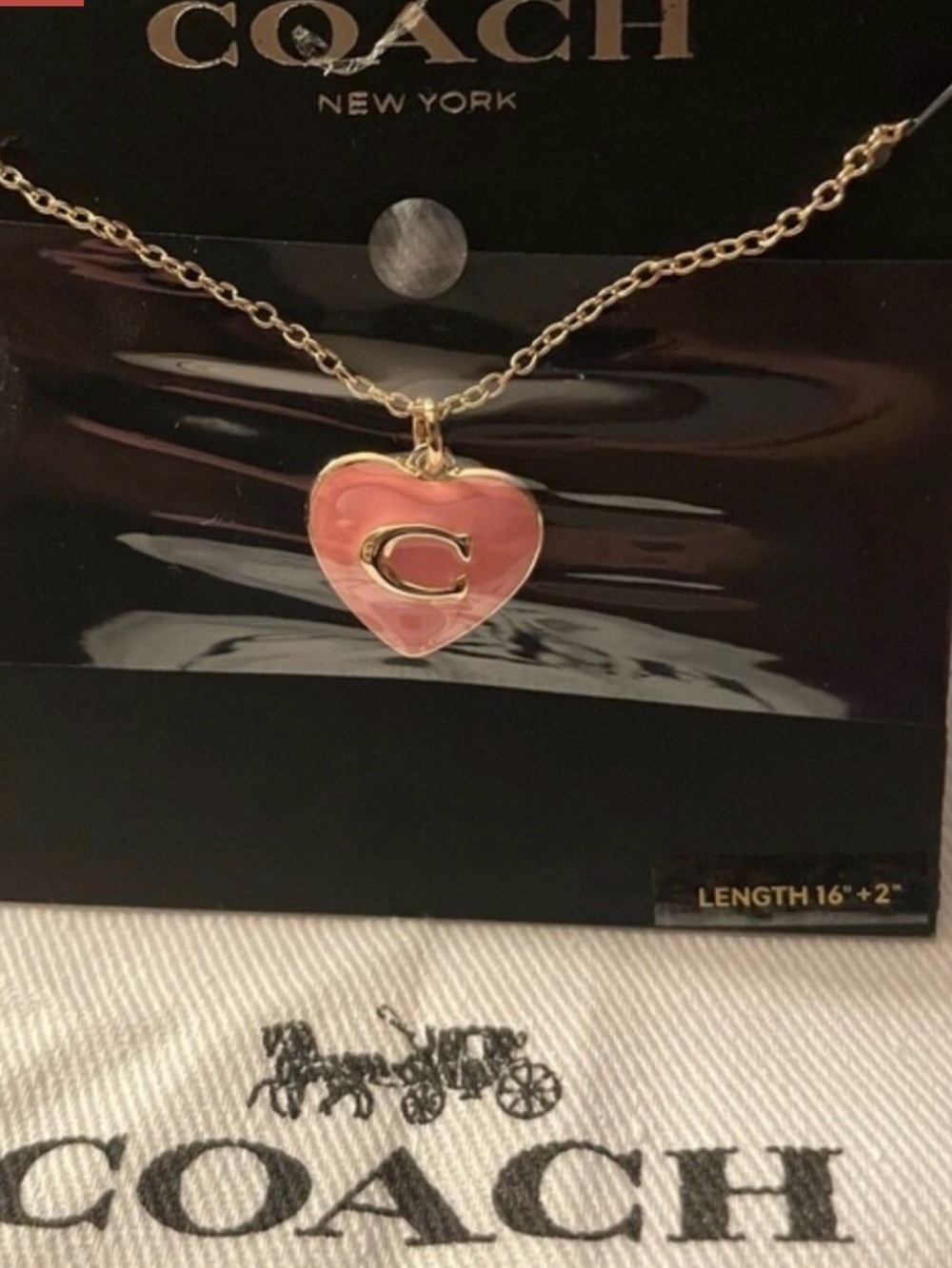 COACH Gold-Tone Chain with Pink Heart 'C' Pendant